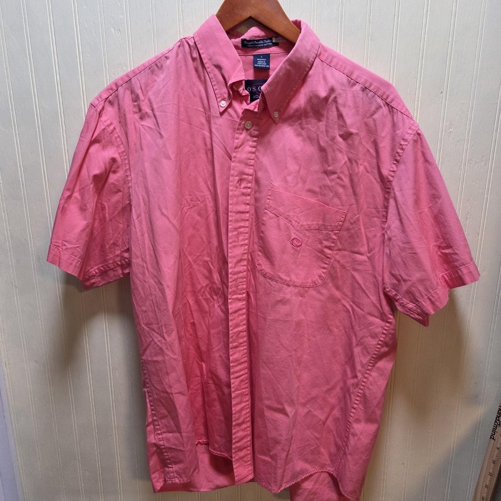 Oscar By Oscar De La Renta Shirt Mens Large Pink Solid Short Sleeve Button Down